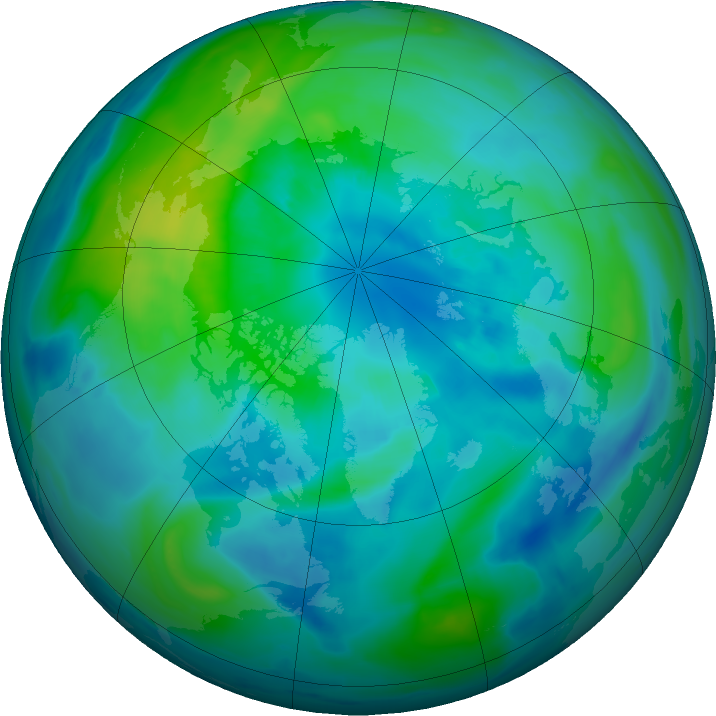 Arctic ozone map for 08 October 2023